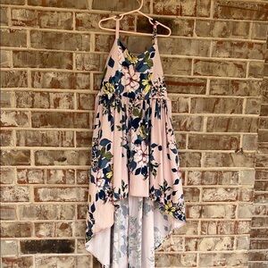 Rare Editions Pink and Blue Floral Hi/Low Strappy Dress